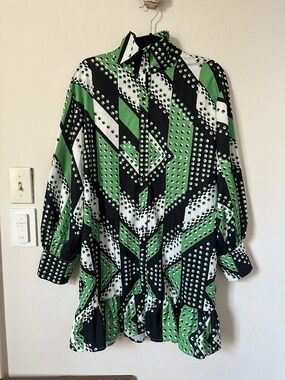 Mod Green Black & White Geometric Mini Dress